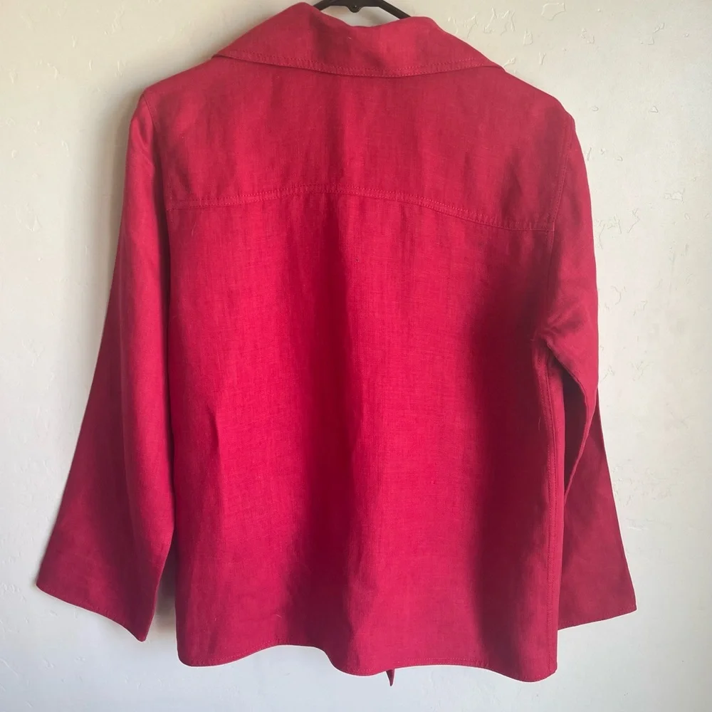 Linda Allard for Ellen Tracy Vibrant Red Linen Blazer Size 10 - Picture 4 of 7